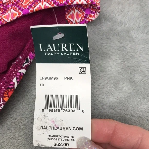 Lauren Ralph Lauren Fuchsia Flutter Top Bikini Size 10 New